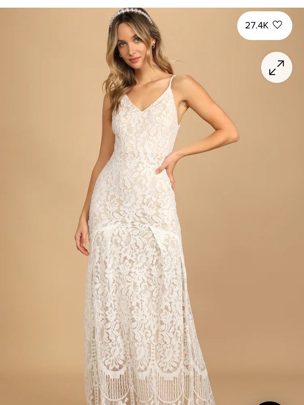 Lulu's Ivory white Lace Spaghetti Strap Maxi Dress wedding XL Flynn